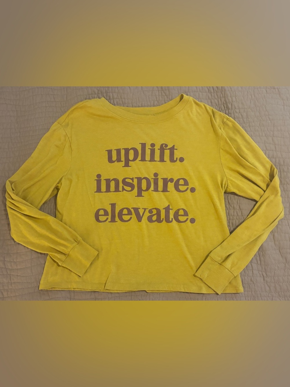 Zoe + Liv Yellow Long Sleeve Tee with Brown Text
